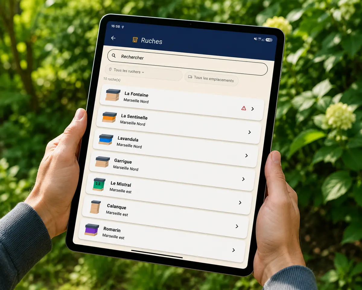 L'application HexaBees consultée au rucher sur tablette